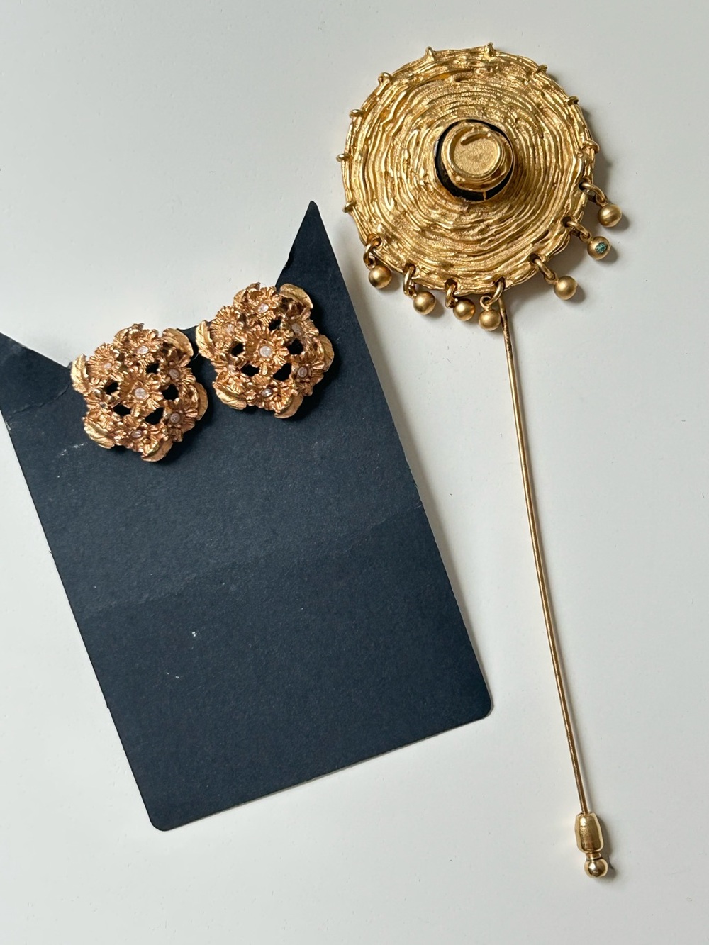 Vintage DKNY Floral Clip-On Earrings & Blazer Pin set